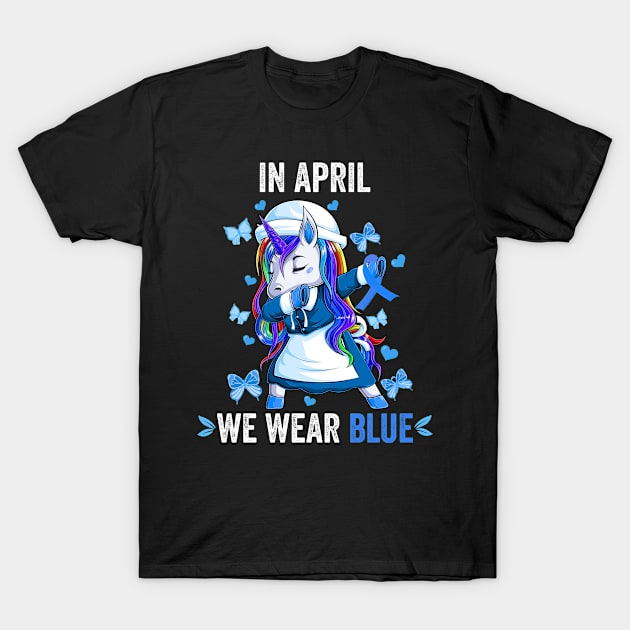 Child Abuse Prevention Awareness Month Blue Ribbon gift idea T-Shirt by Mad Maggie